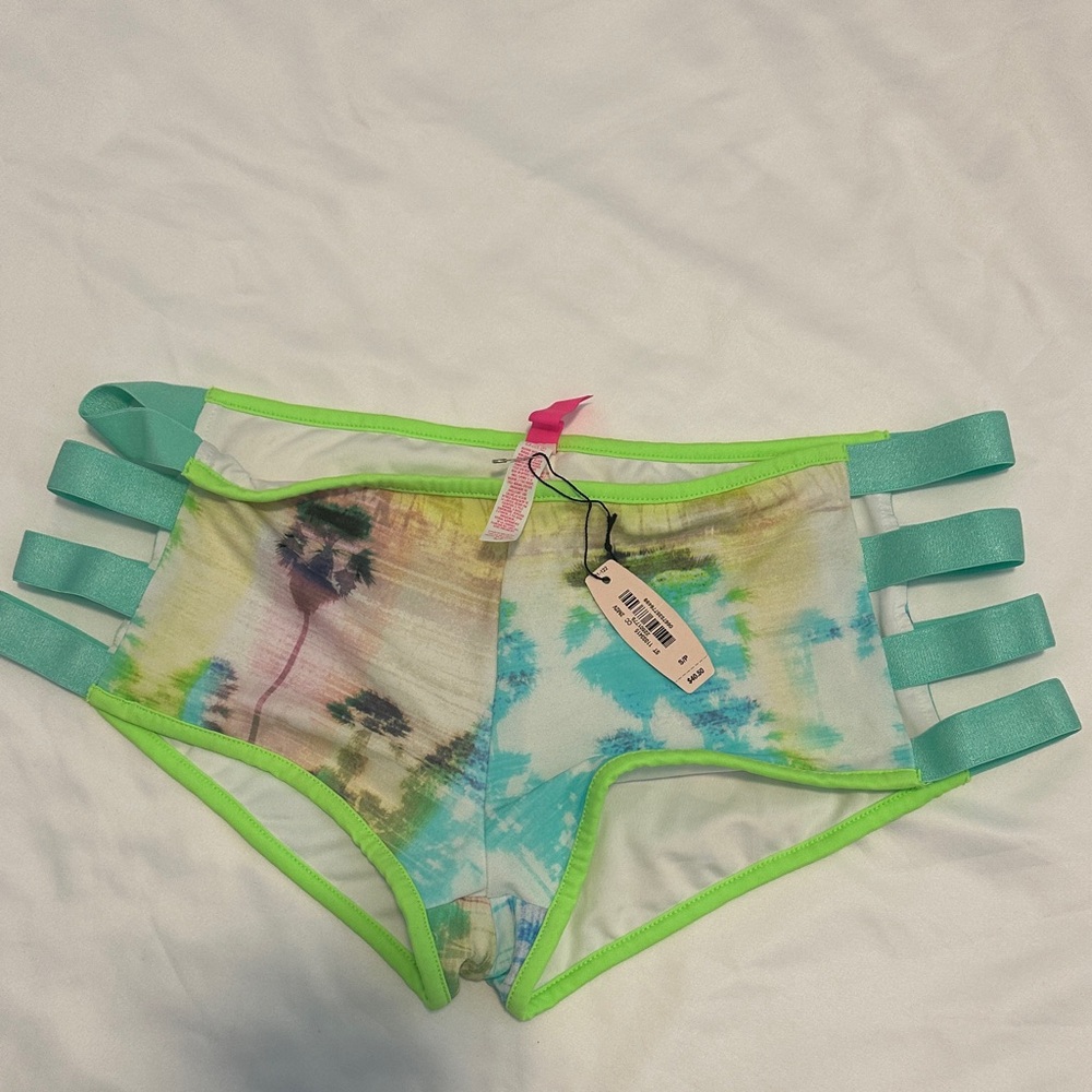 Neon Trim Tie-Dye Strappy swim shorts Victory Secret NWT
